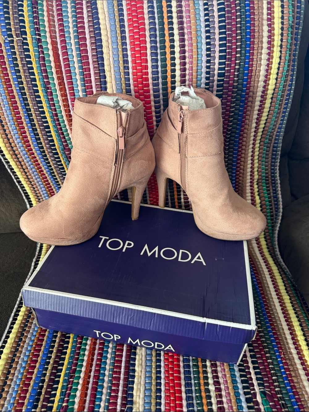TOP Moda Blush Suede Knot Detail Platform Ankle Boots
